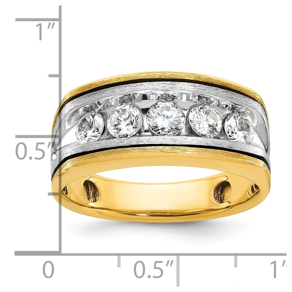 IBGoodman Two-tone with Black Rhodium Men's Polished Satin and Grooved 5-Stone 1 Carat AA Quality Diamond Ring - WBC