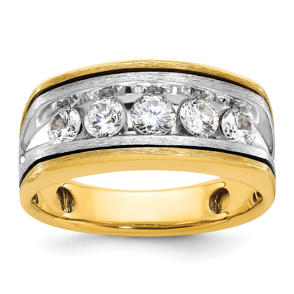 IBGoodman Two-tone with Black Rhodium Men's Polished Satin and Grooved 5-Stone 1 Carat AA Quality Diamond Ring - WBC