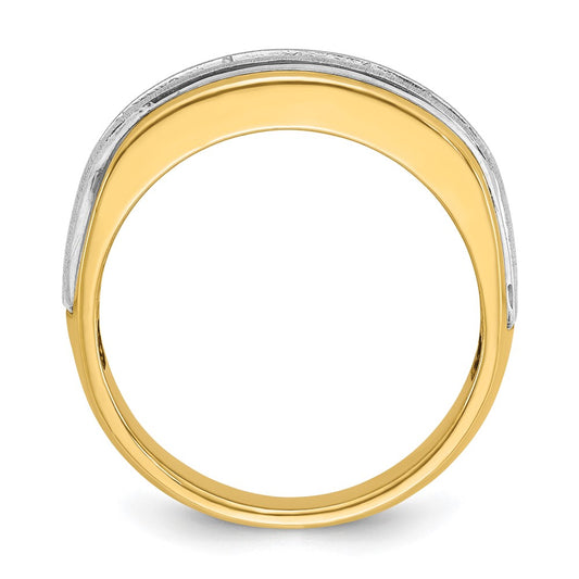 IBGoodman Two-tone Men's Polished Satin and Grooved 7-Stone 3/4 Carat AA Quality Diamond Ring - WBC