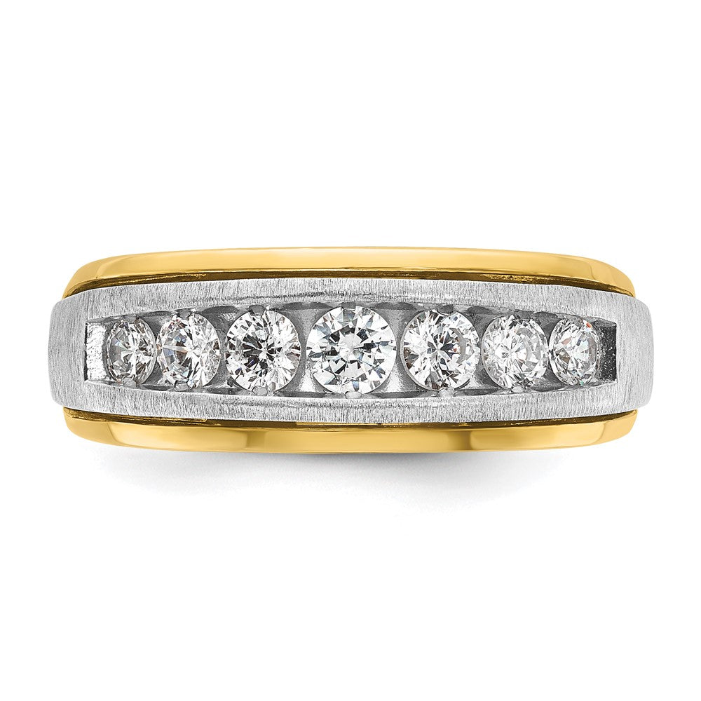 IBGoodman Two-tone Men's Polished Satin and Grooved 7-Stone 3/4 Carat AA Quality Diamond Ring - WBC