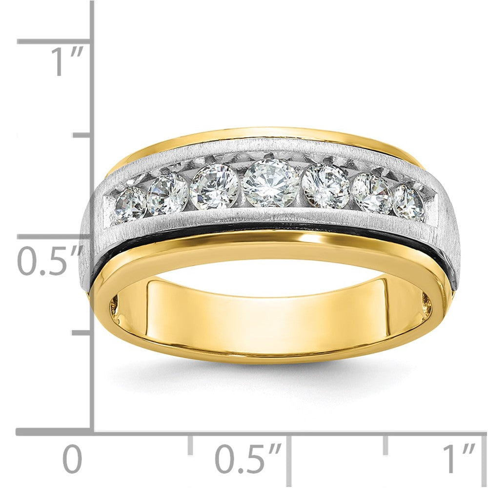 IBGoodman Two-tone Men's Polished Satin and Grooved 7-Stone 3/4 Carat AA Quality Diamond Ring - WBC
