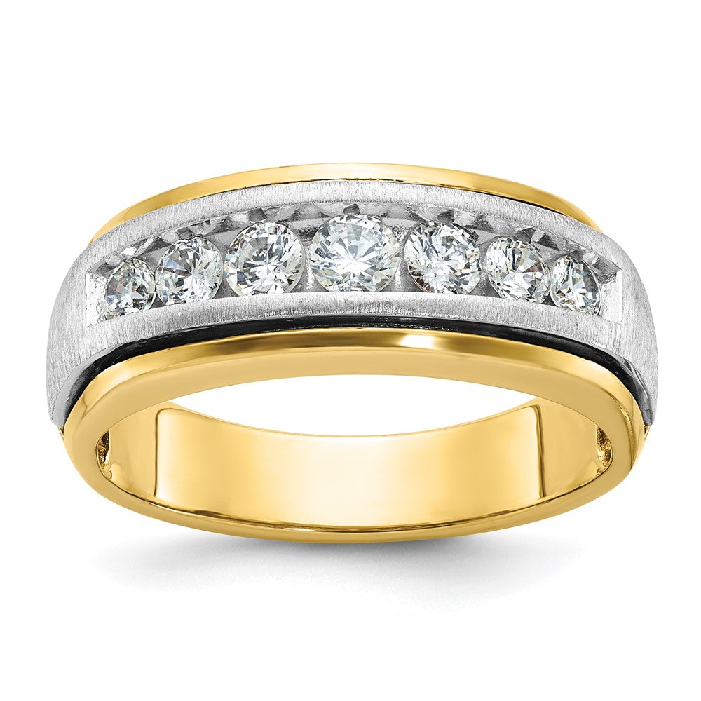 IBGoodman Two-tone Men's Polished Satin and Grooved 7-Stone 3/4 Carat AA Quality Diamond Ring - WBC