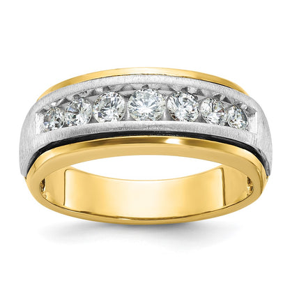 IBGoodman Two-tone Men's Polished Satin and Grooved 7-Stone 3/4 Carat AA Quality Diamond Ring - WBC