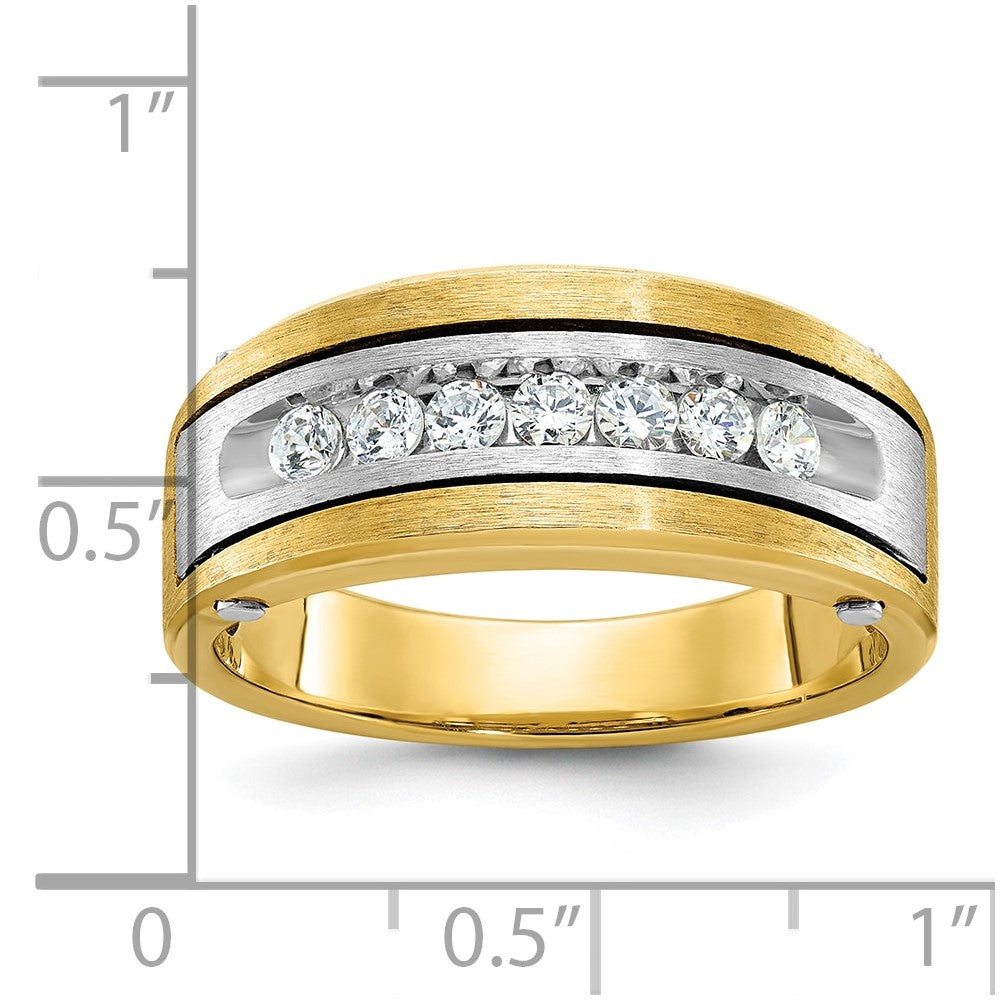 IB Goodman Two-tone Mens Polished Satin and Grooved 7-Stone 1/2 Carat AA Diamond Ring - WBC