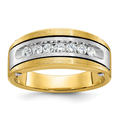 IB Goodman Two-tone Mens Polished Satin and Grooved 7-Stone 1/2 Carat AA Diamond Ring - WBC