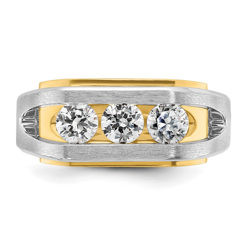 IBGoodman Two-tone Men's Polished Satin and Cut-Out 3-Stone 1 Carat AA Quality Diamond Ring - WBC