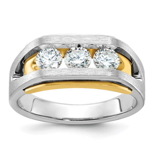 IBGoodman Two-tone Men's Polished Satin and Cut-Out 3-Stone 1 Carat AA Quality Diamond Ring - WBC