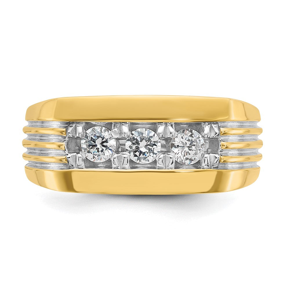 IBGoodman with Rhodium Men's Polished and Grooved 3-Stone 1/2 Carat AA Quality Diamond Ring - WBC