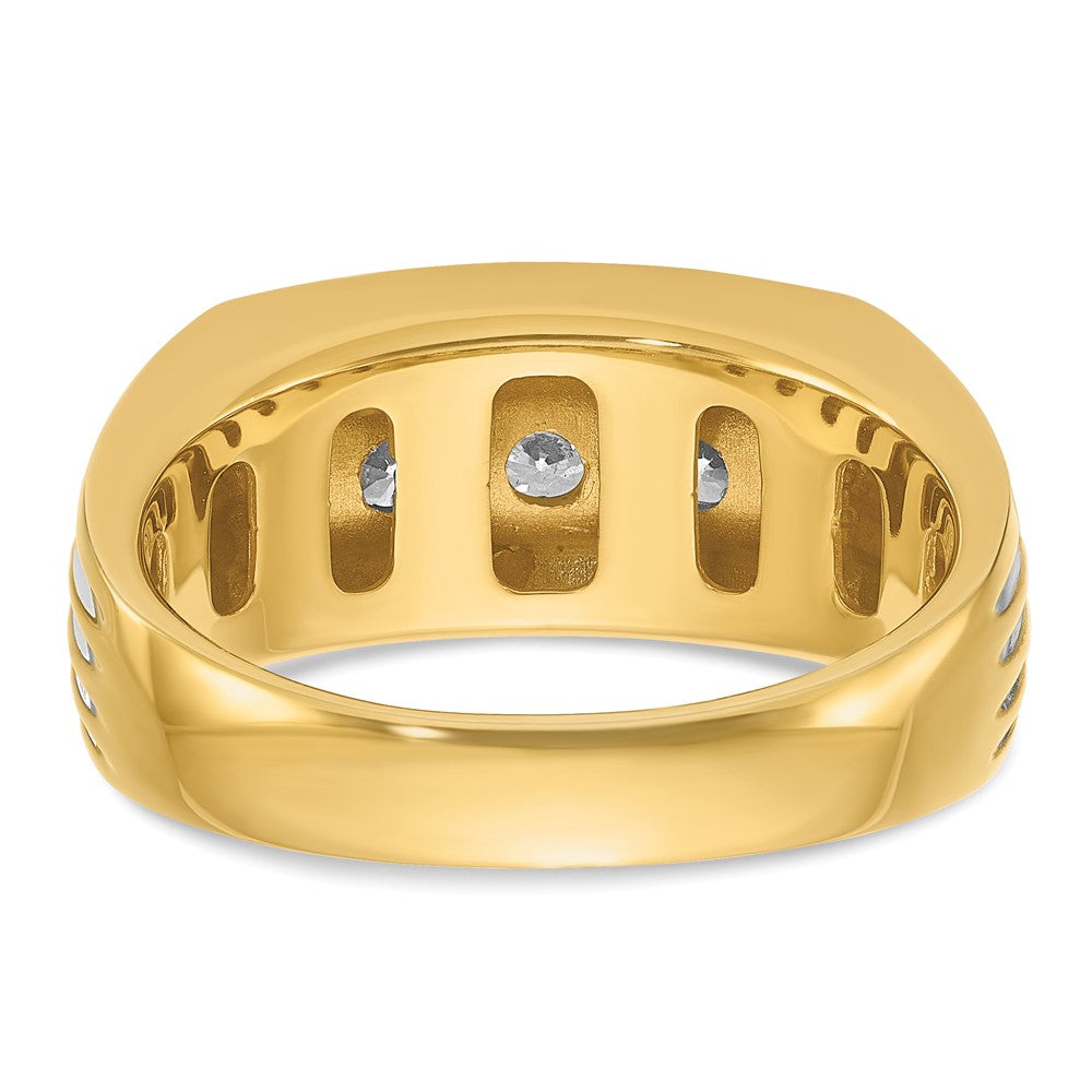 IBGoodman with Rhodium Men's Polished and Grooved 3-Stone 1/2 Carat AA Quality Diamond Ring - WBC
