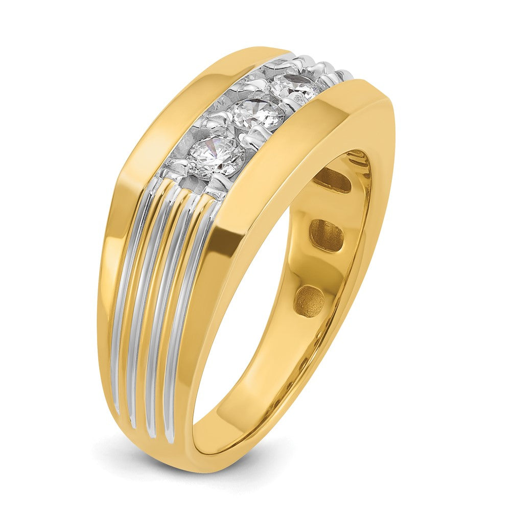 IBGoodman with Rhodium Men's Polished and Grooved 3-Stone 1/2 Carat AA Quality Diamond Ring - WBC