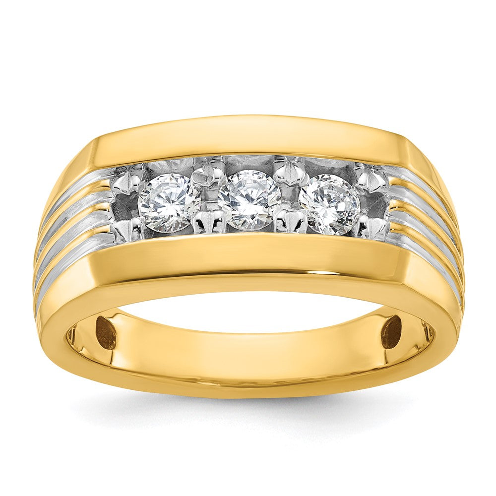 IBGoodman with Rhodium Men's Polished and Grooved 3-Stone 1/2 Carat AA Quality Diamond Ring - WBC