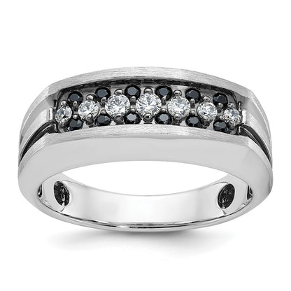IBGoodman with Black Rhodium Men's Polished Satin and Grooved 1/2 Carat AA Quality Black and Diamond Ring - WBC