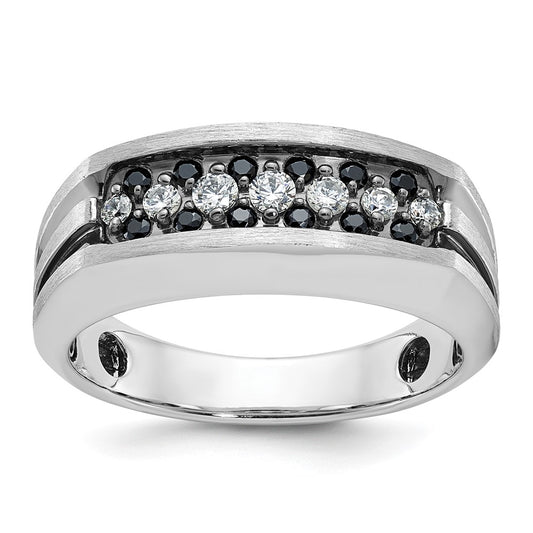 IBGoodman with Black Rhodium Men's Polished Satin and Grooved 1/2 Carat AA Quality Black and Diamond Ring - WBC