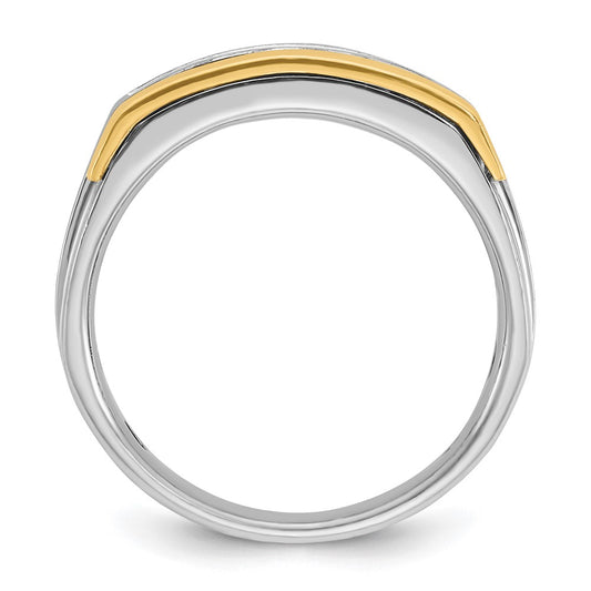 IBGoodman Two-tone Men's Polished Satin and Grooved Square 5-Stone 1 Carat AA Quality Diamond Ring - WBC