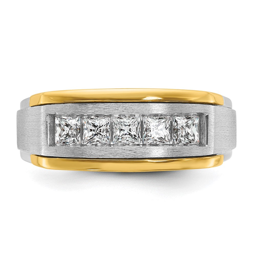 IBGoodman Two-tone Men's Polished Satin and Grooved Square 5-Stone 1 Carat AA Quality Diamond Ring - WBC