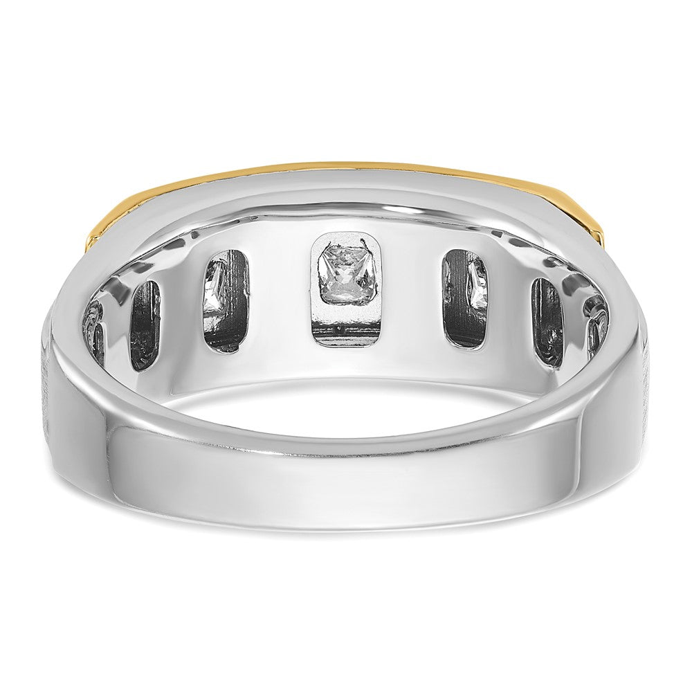 IBGoodman Two-tone Men's Polished Satin and Grooved Square 5-Stone 1 Carat AA Quality Diamond Ring - WBC