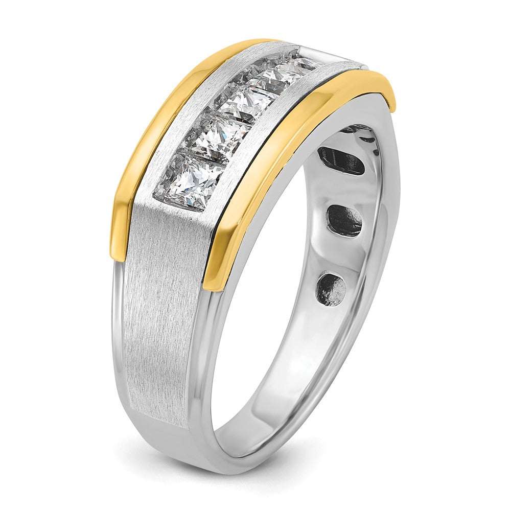 IBGoodman Two-tone Men's Polished Satin and Grooved Square 5-Stone 1 Carat AA Quality Diamond Ring - WBC