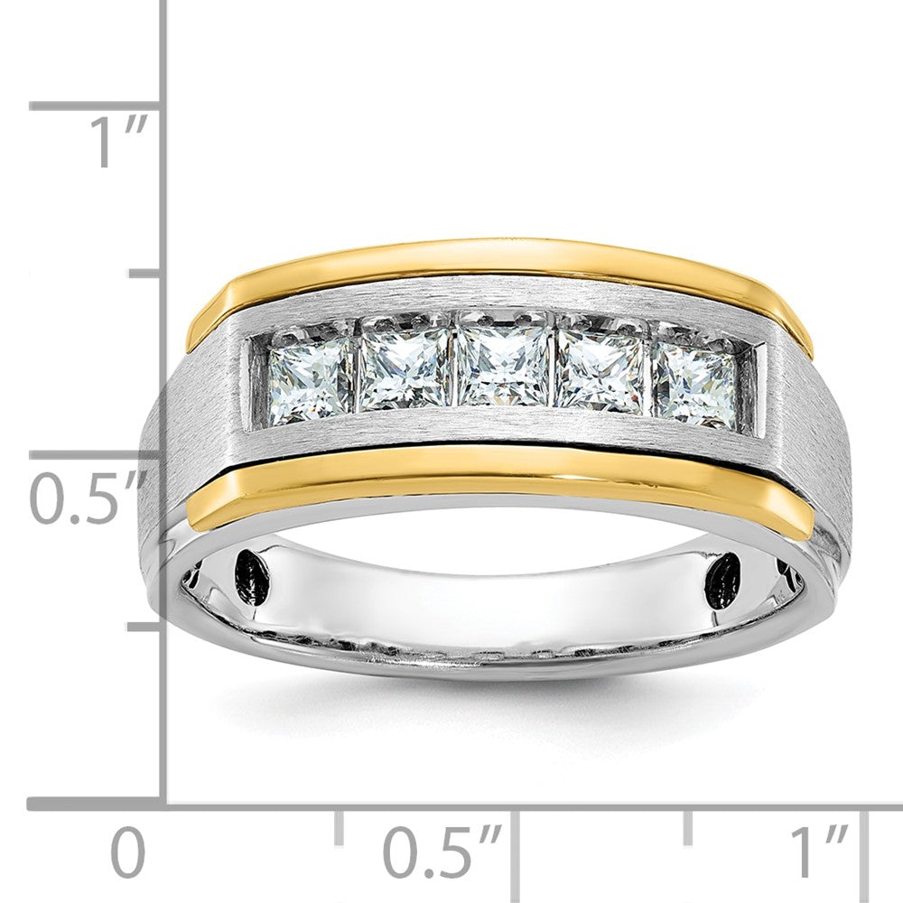 IBGoodman Two-tone Men's Polished Satin and Grooved Square 5-Stone 1 Carat AA Quality Diamond Ring - WBC
