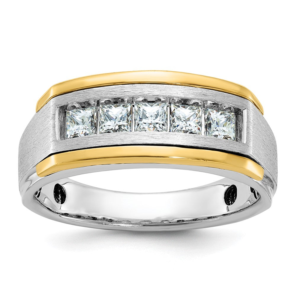 IBGoodman Two-tone Men's Polished Satin and Grooved Square 5-Stone 1 Carat AA Quality Diamond Ring - WBC