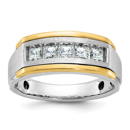 IBGoodman Two-tone Men's Polished Satin and Grooved Square 5-Stone 1 Carat AA Quality Diamond Ring - WBC