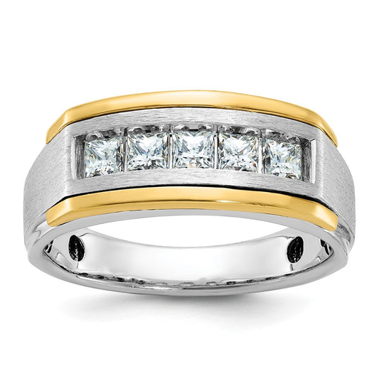 IBGoodman Two-tone Men's Polished Satin and Grooved Square 5-Stone 1 Carat AA Quality Diamond Ring - WBC