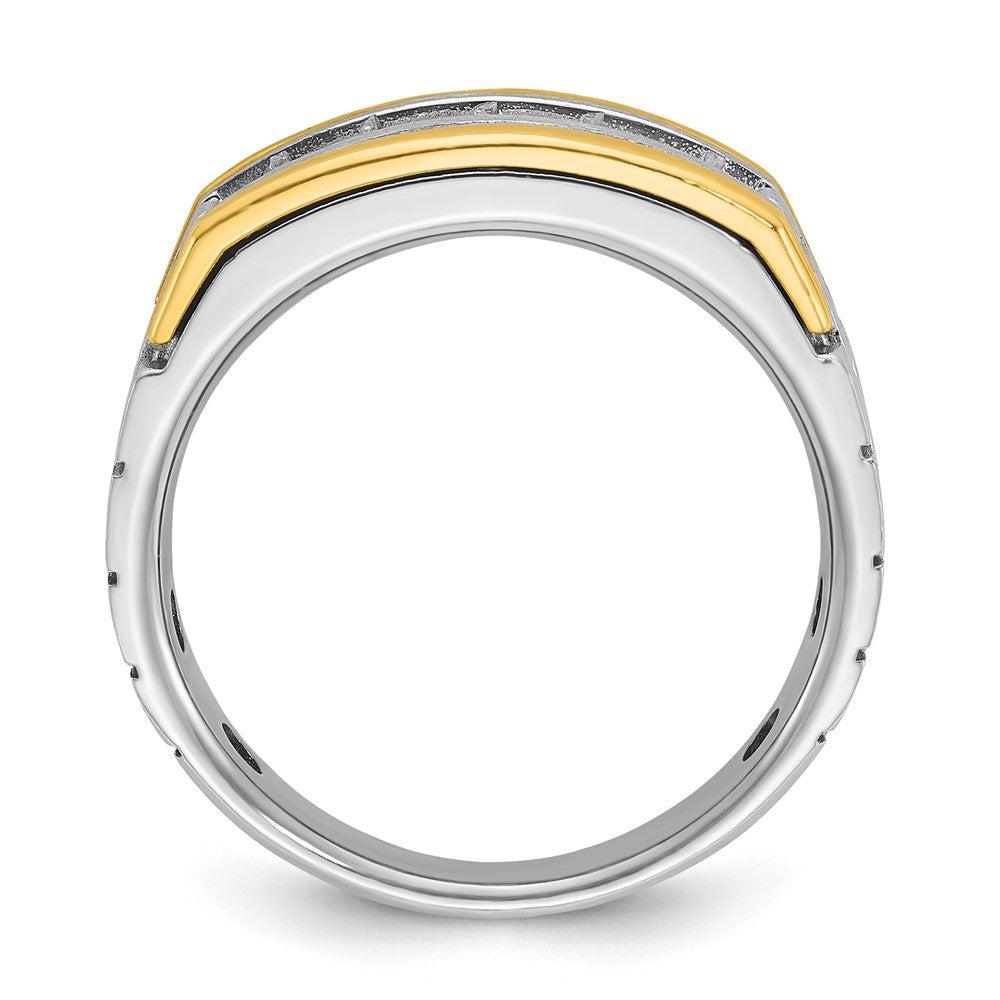 IBGoodman Two-tone Men's Polished Satin and Grooved 5-Stone 1 Carat Square AA Quality Diamond Ring - WBC