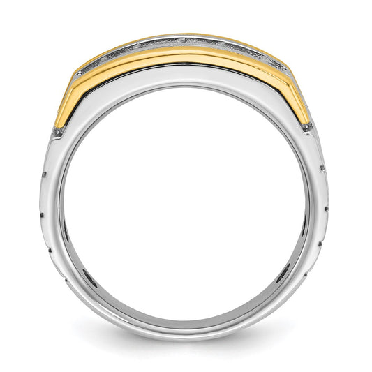 IBGoodman Two-tone Men's Polished Satin and Grooved 5-Stone 1 Carat Square AA Quality Diamond Ring - WBC