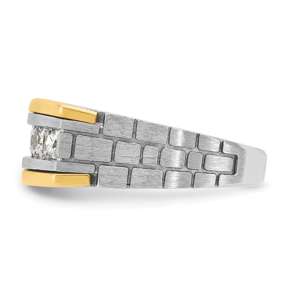 IBGoodman Two-tone Men's Polished Satin and Grooved 5-Stone 1 Carat Square AA Quality Diamond Ring - WBC