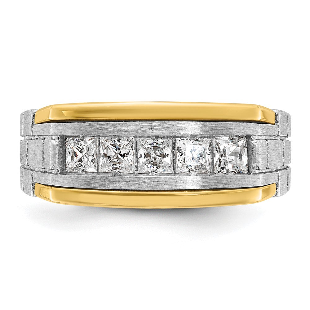 IBGoodman Two-tone Men's Polished Satin and Grooved 5-Stone 1 Carat Square AA Quality Diamond Ring - WBC