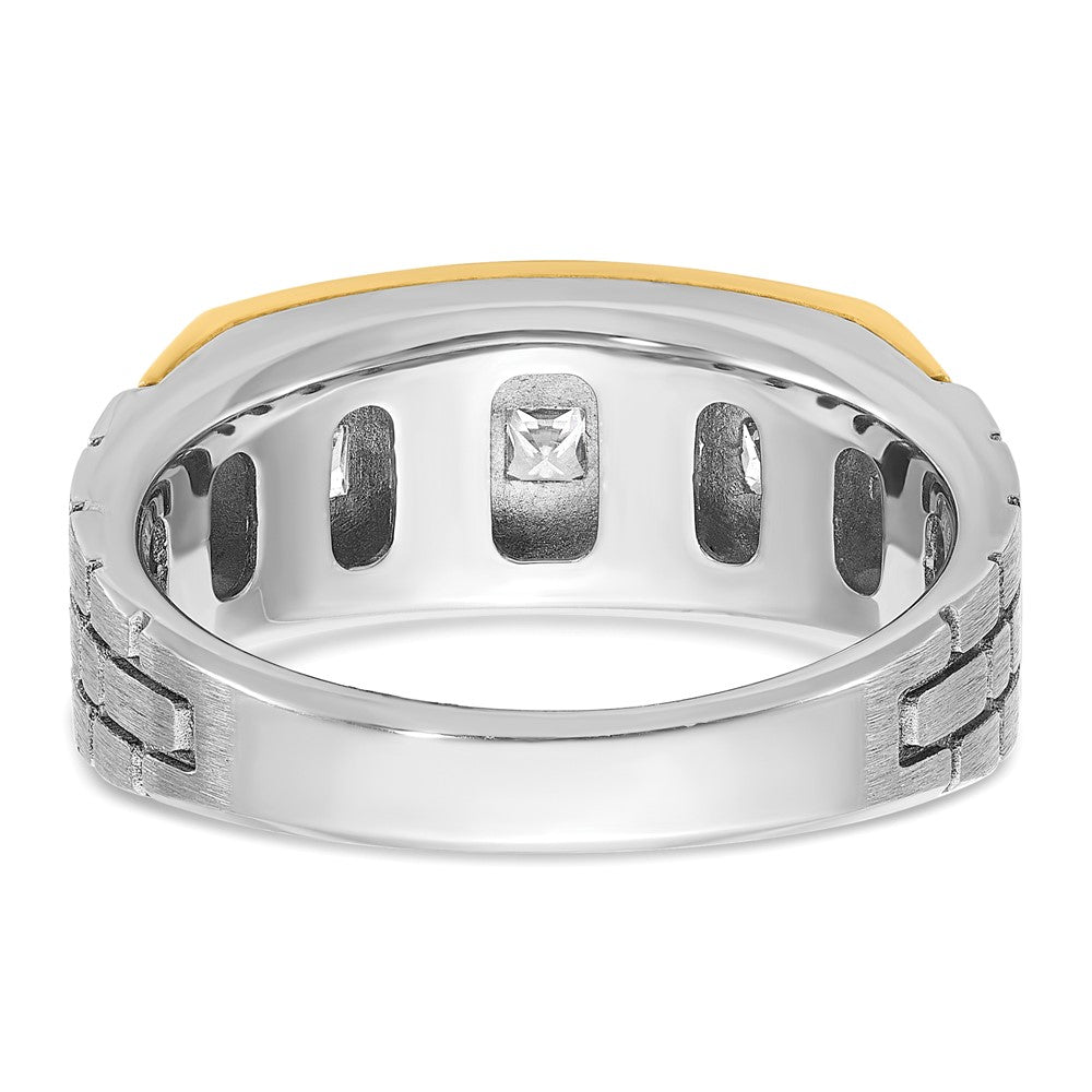 IBGoodman Two-tone Men's Polished Satin and Grooved 5-Stone 1 Carat Square AA Quality Diamond Ring - WBC