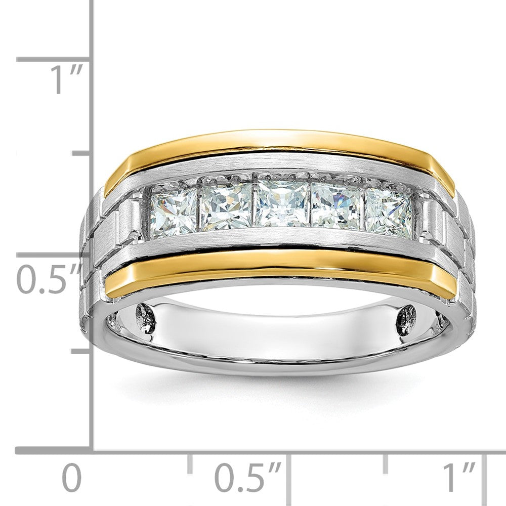IBGoodman Two-tone Men's Polished Satin and Grooved 5-Stone 1 Carat Square AA Quality Diamond Ring - WBC