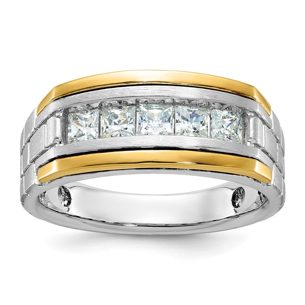 IBGoodman Two-tone Men's Polished Satin and Grooved 5-Stone 1 Carat Square AA Quality Diamond Ring - WBC