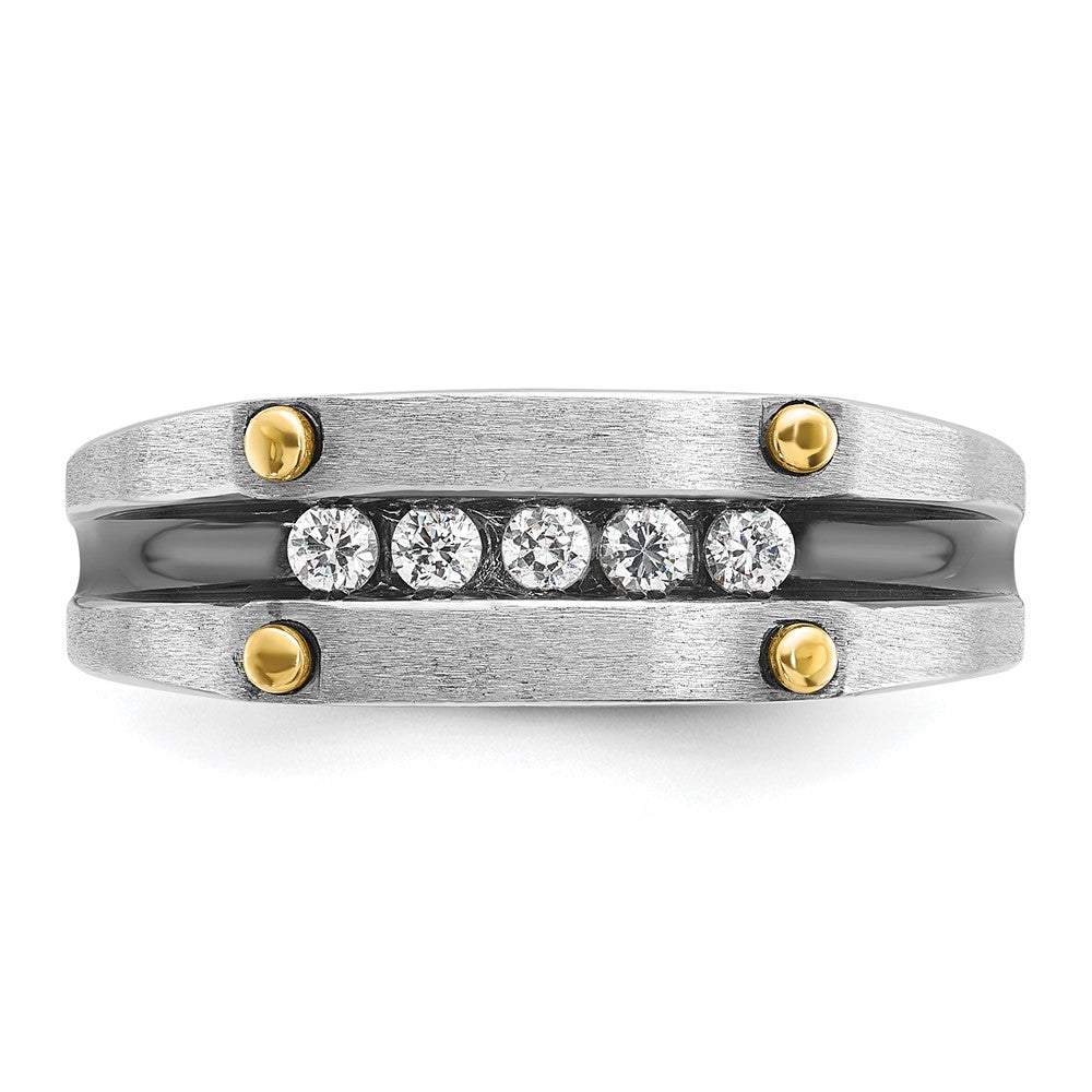 IBGoodman Two-tone with Black Rhodium Men's Polished Satin and Grooved 5-Stone 1/4 Carat AA Quality Diamond Ring - WBC