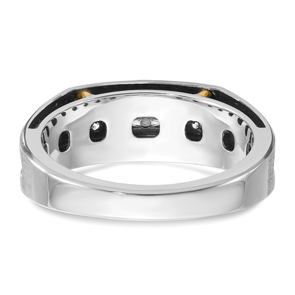 IBGoodman Two-tone with Black Rhodium Men's Polished Satin and Grooved 5-Stone 1/4 Carat AA Quality Diamond Ring - WBC
