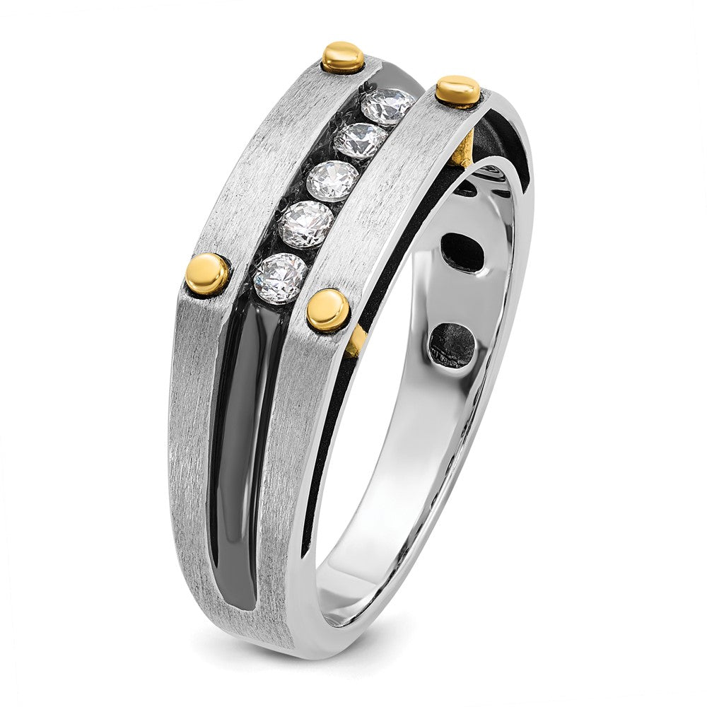 IBGoodman Two-tone with Black Rhodium Men's Polished Satin and Grooved 5-Stone 1/4 Carat AA Quality Diamond Ring - WBC