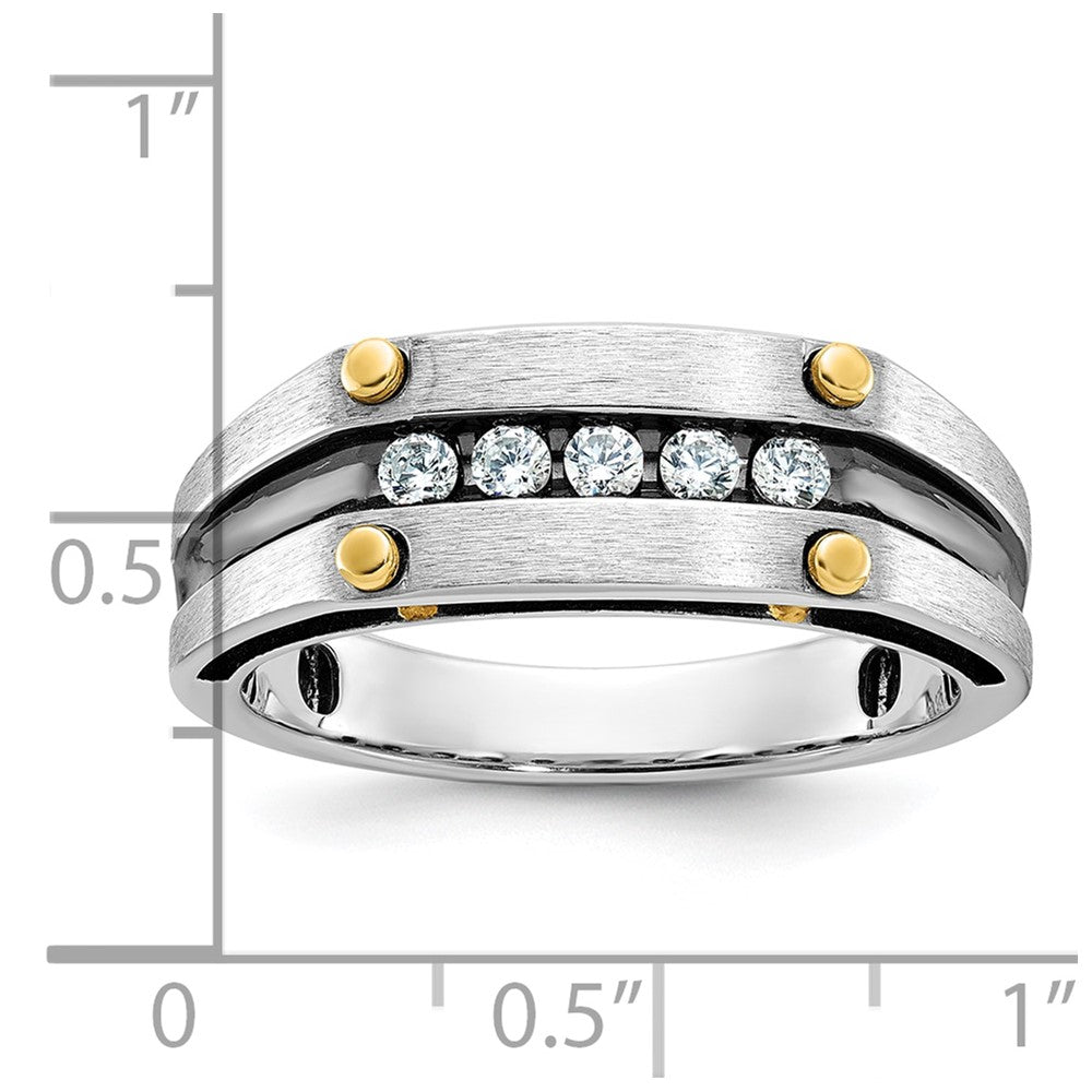 IBGoodman Two-tone with Black Rhodium Men's Polished Satin and Grooved 5-Stone 1/4 Carat AA Quality Diamond Ring - WBC