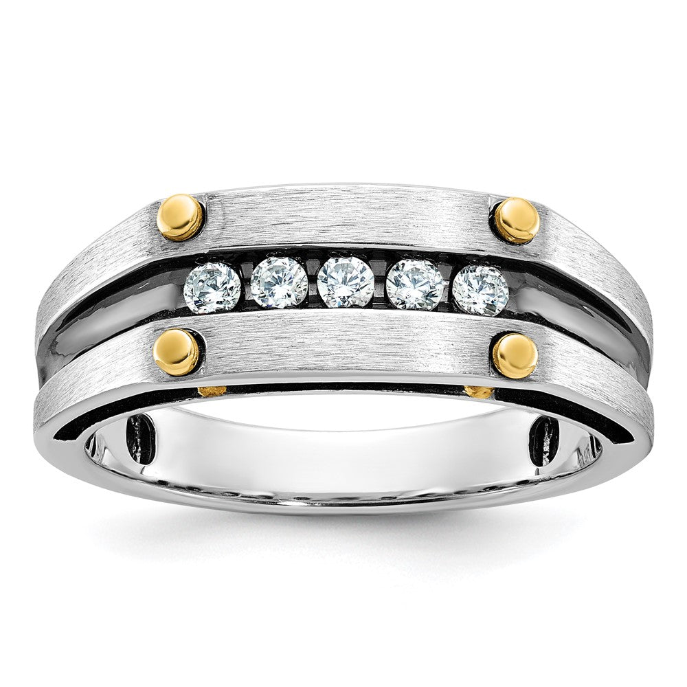 IBGoodman Two-tone with Black Rhodium Men's Polished Satin and Grooved 5-Stone 1/4 Carat AA Quality Diamond Ring - WBC