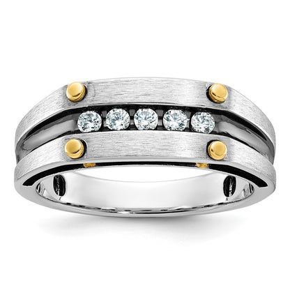 IBGoodman Two-tone with Black Rhodium Men's Polished Satin and Grooved 5-Stone 1/4 Carat AA Quality Diamond Ring - WBC