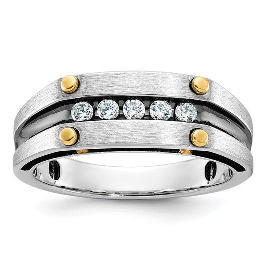 IBGoodman Two-tone with Black Rhodium Men's Polished Satin and Grooved 5-Stone 1/4 Carat AA Quality Diamond Ring - WBC