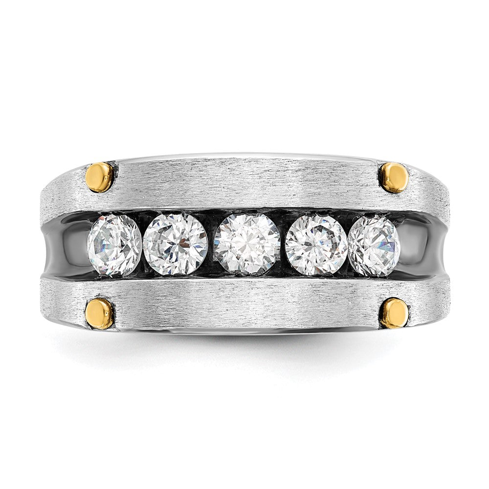 IBGoodman Two-tone with Black Rhodium Men's Polished Satin and Grooved 5-Stone 1 Carat AA Quality Diamond Ring - WBC