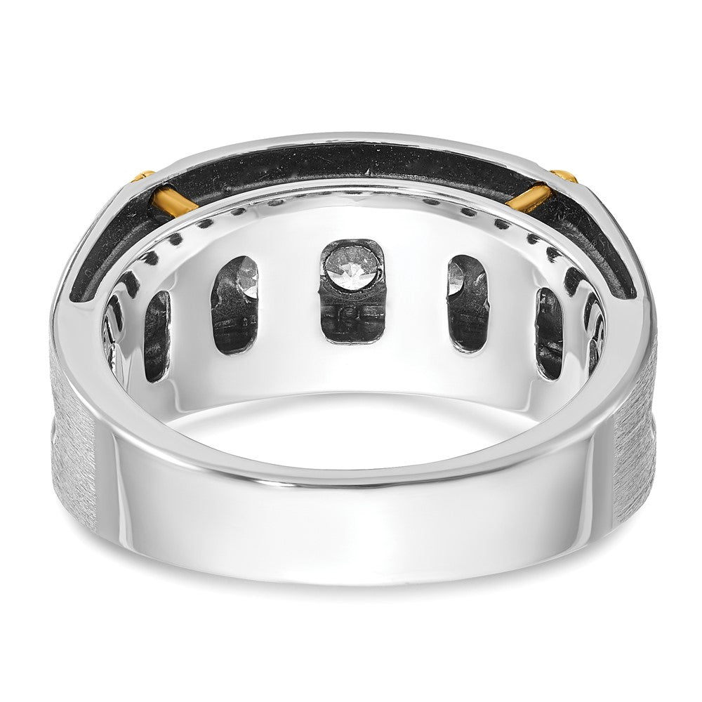 IBGoodman Two-tone with Black Rhodium Men's Polished Satin and Grooved 5-Stone 1 Carat AA Quality Diamond Ring - WBC