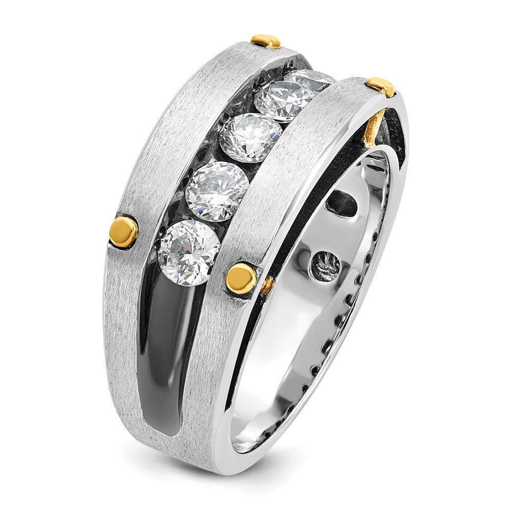 IBGoodman Two-tone with Black Rhodium Men's Polished Satin and Grooved 5-Stone 1 Carat AA Quality Diamond Ring - WBC
