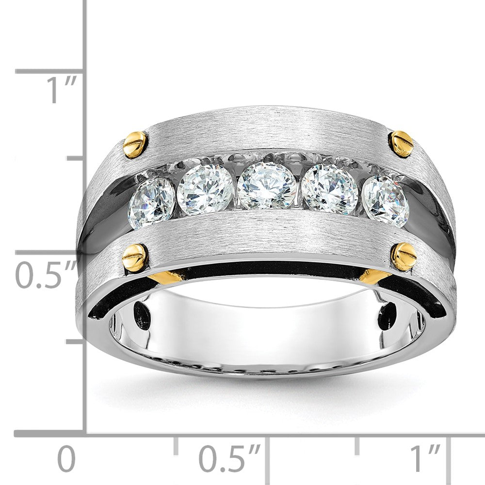 IBGoodman Two-tone with Black Rhodium Men's Polished Satin and Grooved 5-Stone 1 Carat AA Quality Diamond Ring - WBC