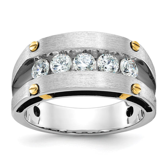 IBGoodman Two-tone with Black Rhodium Men's Polished Satin and Grooved 5-Stone 1 Carat AA Quality Diamond Ring - WBC