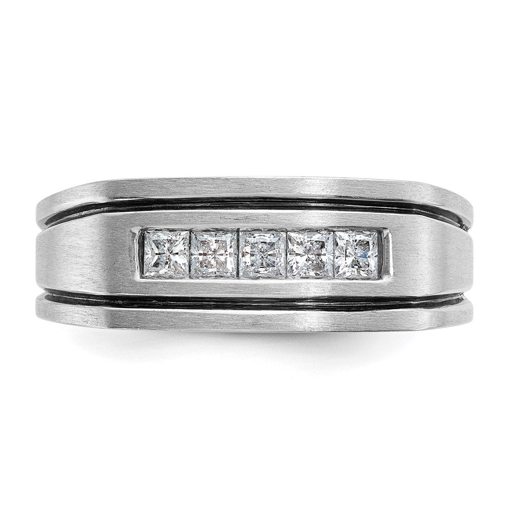 IBGoodman with Black Rhodium Men's Polished Satin and Grooved Square 5-Stone 1/2 Carat AA Quality Diamond Ring - WBC