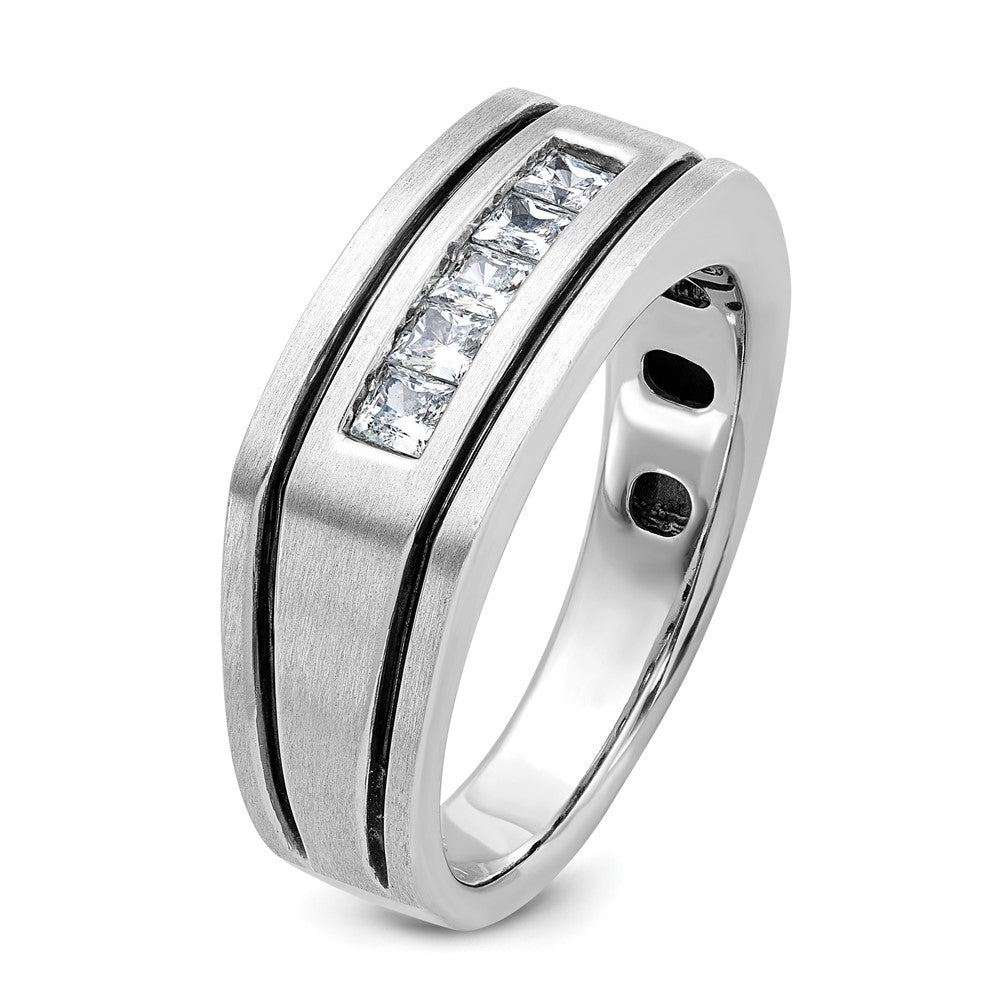 IBGoodman with Black Rhodium Men's Polished Satin and Grooved Square 5-Stone 1/2 Carat AA Quality Diamond Ring - WBC