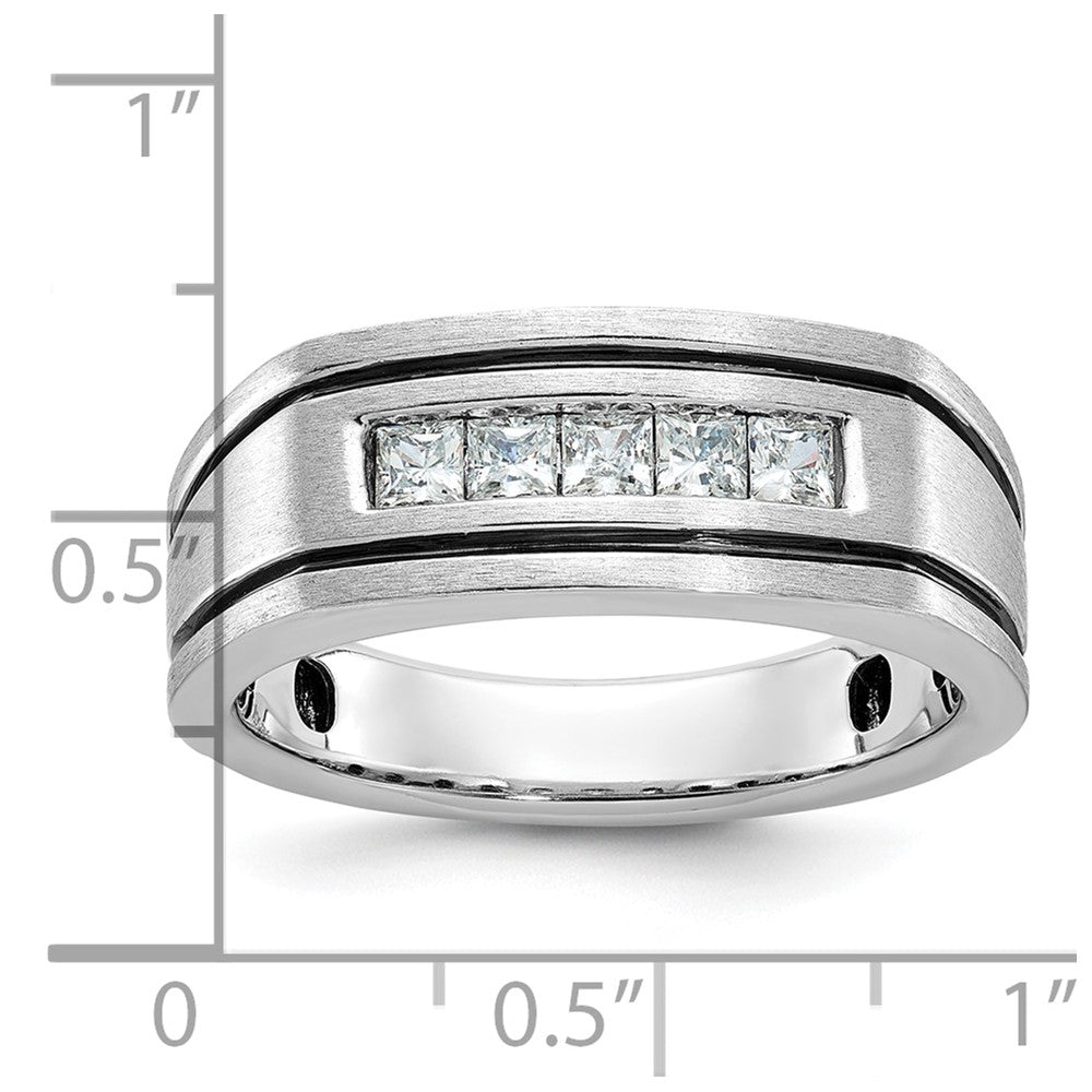 IBGoodman with Black Rhodium Men's Polished Satin and Grooved Square 5-Stone 1/2 Carat AA Quality Diamond Ring - WBC