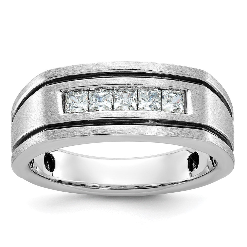 IBGoodman with Black Rhodium Men's Polished Satin and Grooved Square 5-Stone 1/2 Carat AA Quality Diamond Ring - WBC