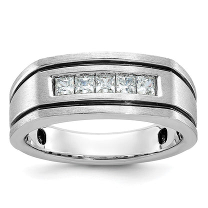 IBGoodman with Black Rhodium Men's Polished Satin and Grooved Square 5-Stone 1/2 Carat AA Quality Diamond Ring - WBC