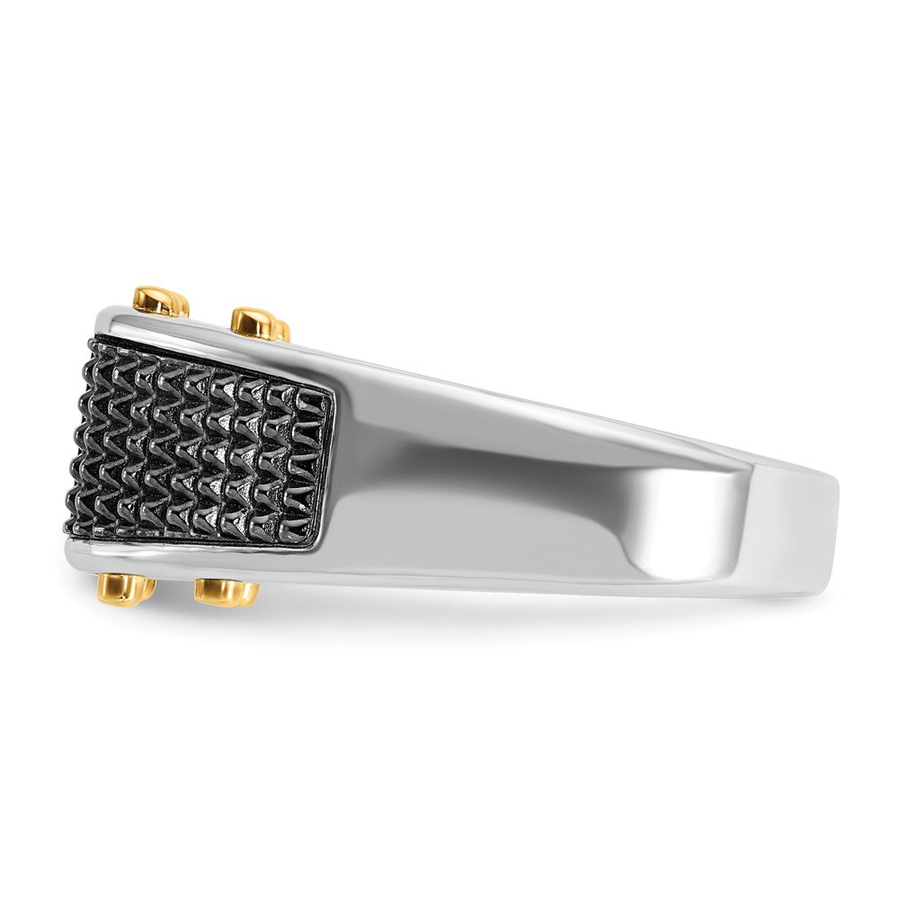 IBGoodman Two-tone with Black Rhodium Men's Polished and Textured 3-Stone 1/4 Carat AA Quality Diamond Ring - WBC